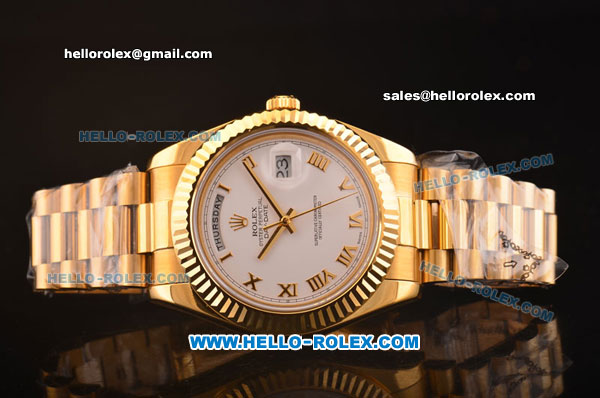 Rolex Day-Date II Rolex 3156 Movement Yellow Gold Case/Strap with White Dial and Roman Markers - Click Image to Close